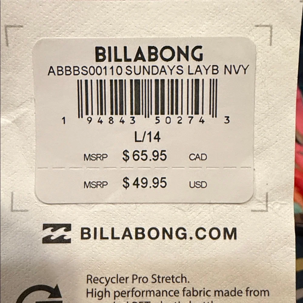 Billabong Boys Sundays Layback 17” Swim Trunks L 14 NWT Tropical